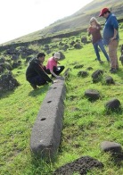 Looking at dressed paenga stones.