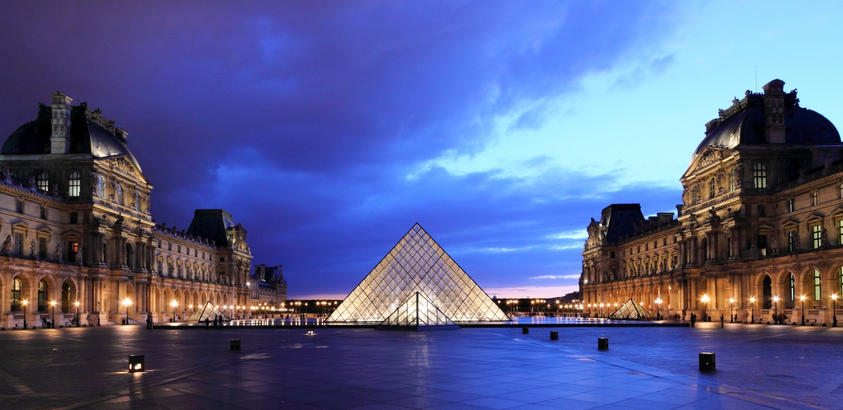 The Louvre pyramid and Napoleonic Court.