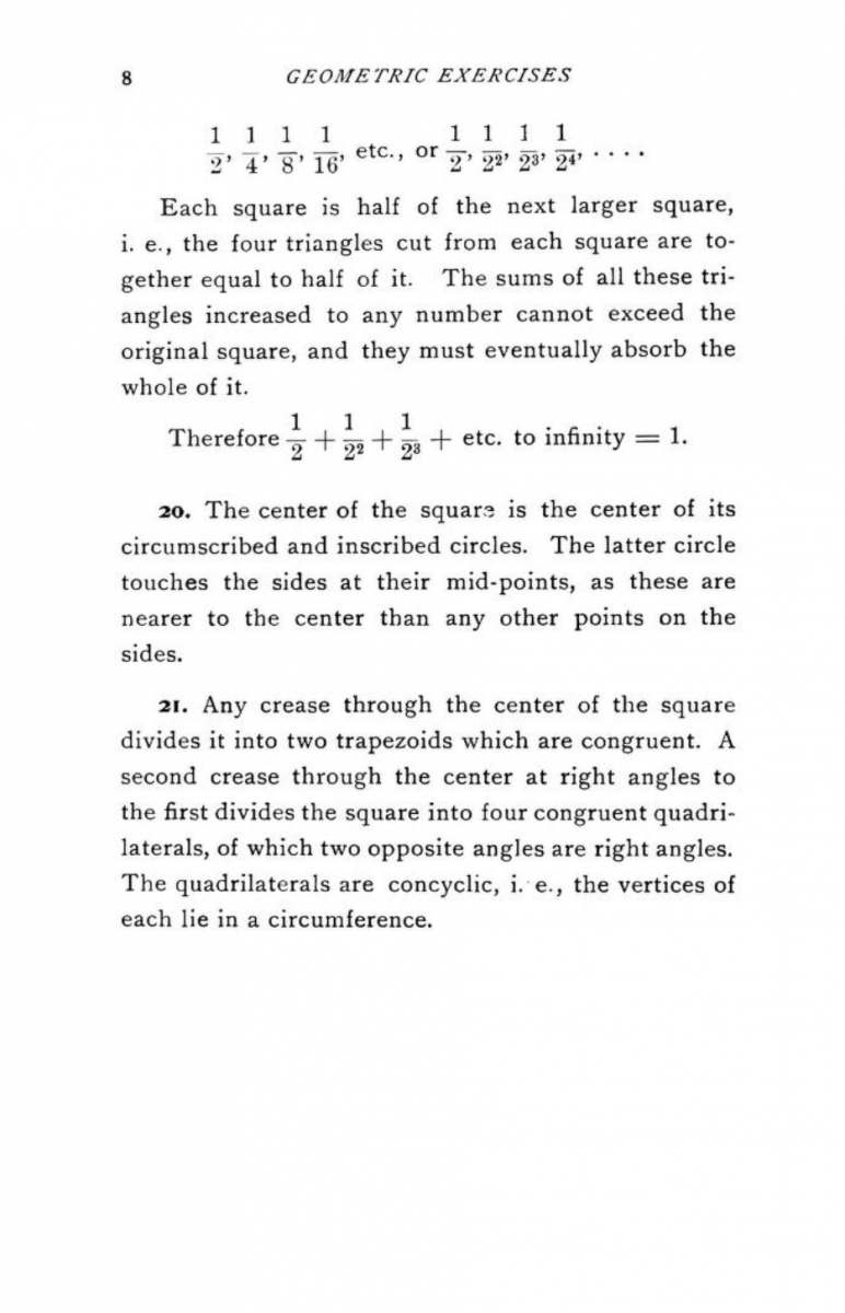 Page 8 of Geometric Exercises in Paper Folding (1901).