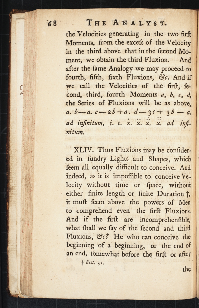 Page 68 from Berkeley's 1734 Analyst.