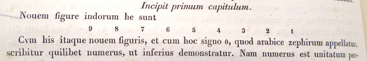 Detail from page 2 of 1857 printing of Fibonacci's Liber abaci.