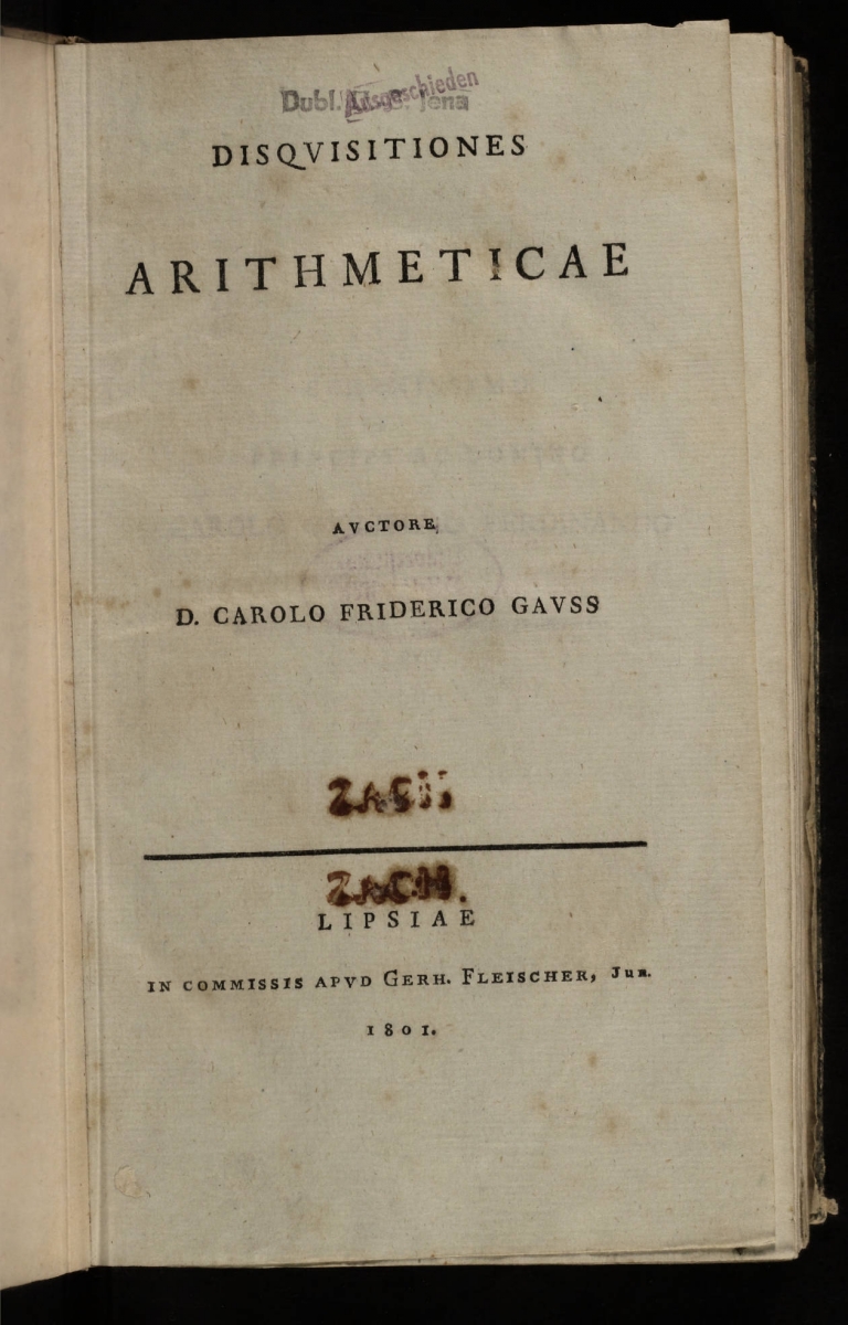 Title page of Gauss's Disquisitiones Arithmeticae