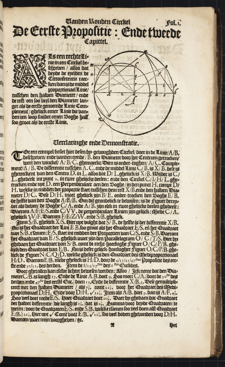 Folio 1 from Van Ceulen's Vanden Circkel (1596).