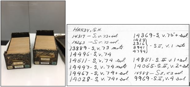 Physical cards used as source material for the Educational Times database.