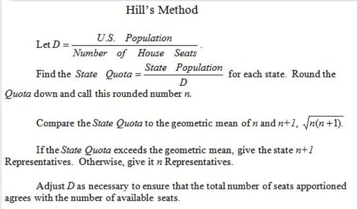 Hill Method of Apportionment