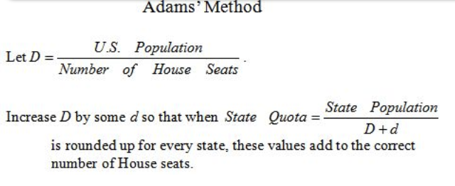 Adams Method of Apportionment