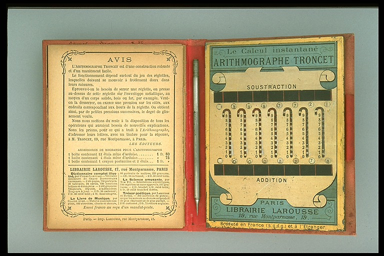 Troncet Arithmographe, an Adder or Aid to Arithemetic, 1895