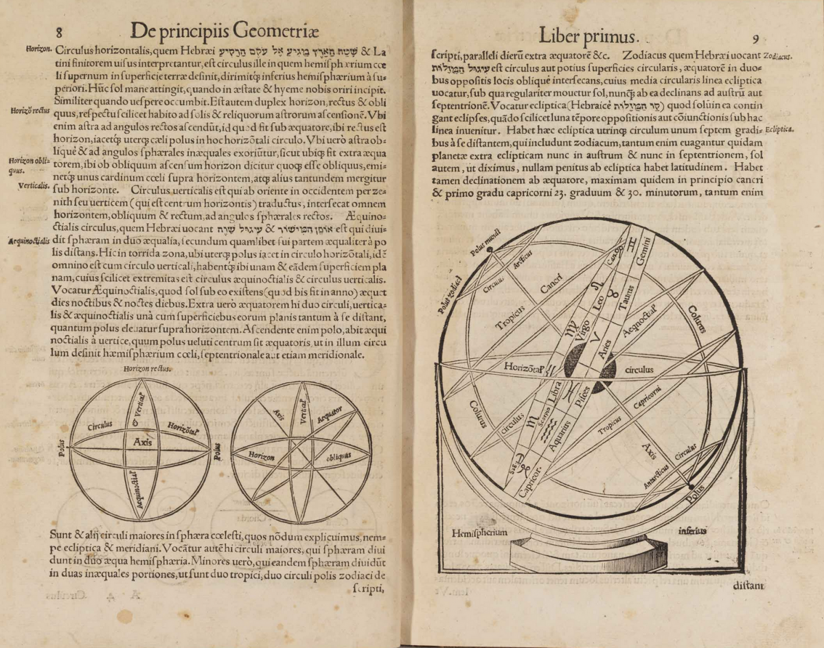 Pages 8-9 from Sebastian Munster's 1551 Rudimenta Mathematica.