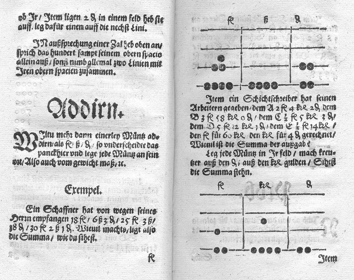 Page showing table abacus calculations from Arithmetica by Johann Kandlern, 1578