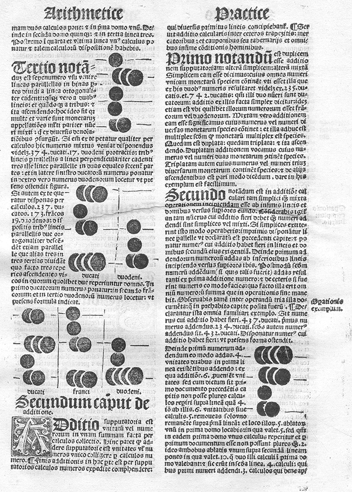 Second sample page of abacus instruction from Liber arithmetice practice by Joannes Blasius Martinus Silcaeus, 1513