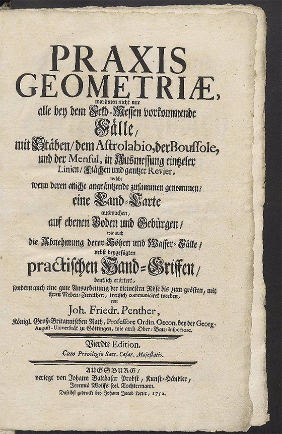 Title page from Praxis geometriae by Johann Fredrick Penther, 1752