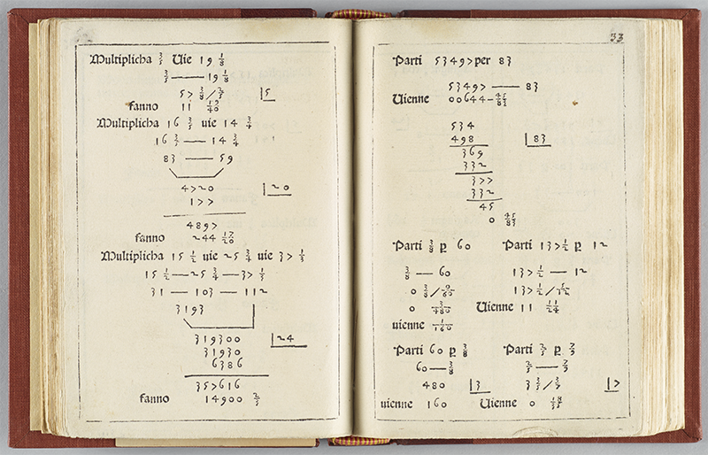 Pages 32-33 from Filippo Calandri's 1491 Trattato di arithmetica.