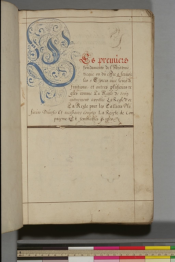 Folio 1 of a Flemish commercial arithemtic manuscript, circa 1600