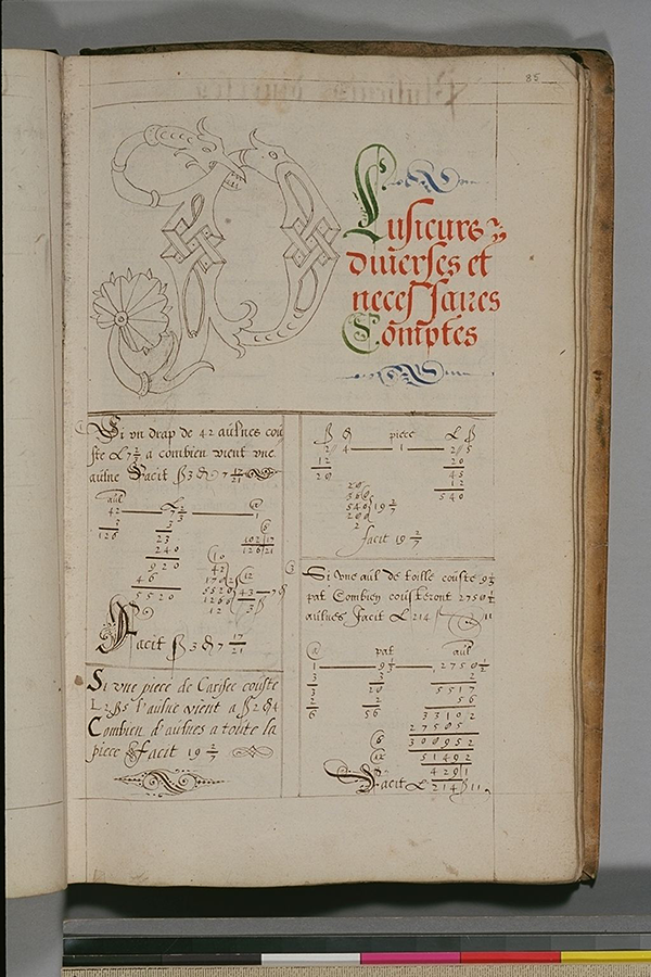 Folio 85 of a Flemish commercial arithemtic manuscript, circa 1600