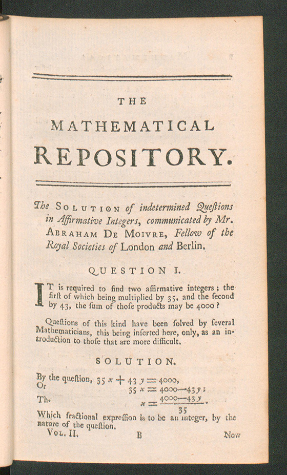 Page 1 of The Mathematical Repository, Volume II, James Dodson, 1753