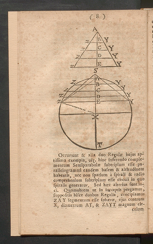 Page eight of Isaac Barrow's published lecture on Archimedes' theories, 1678