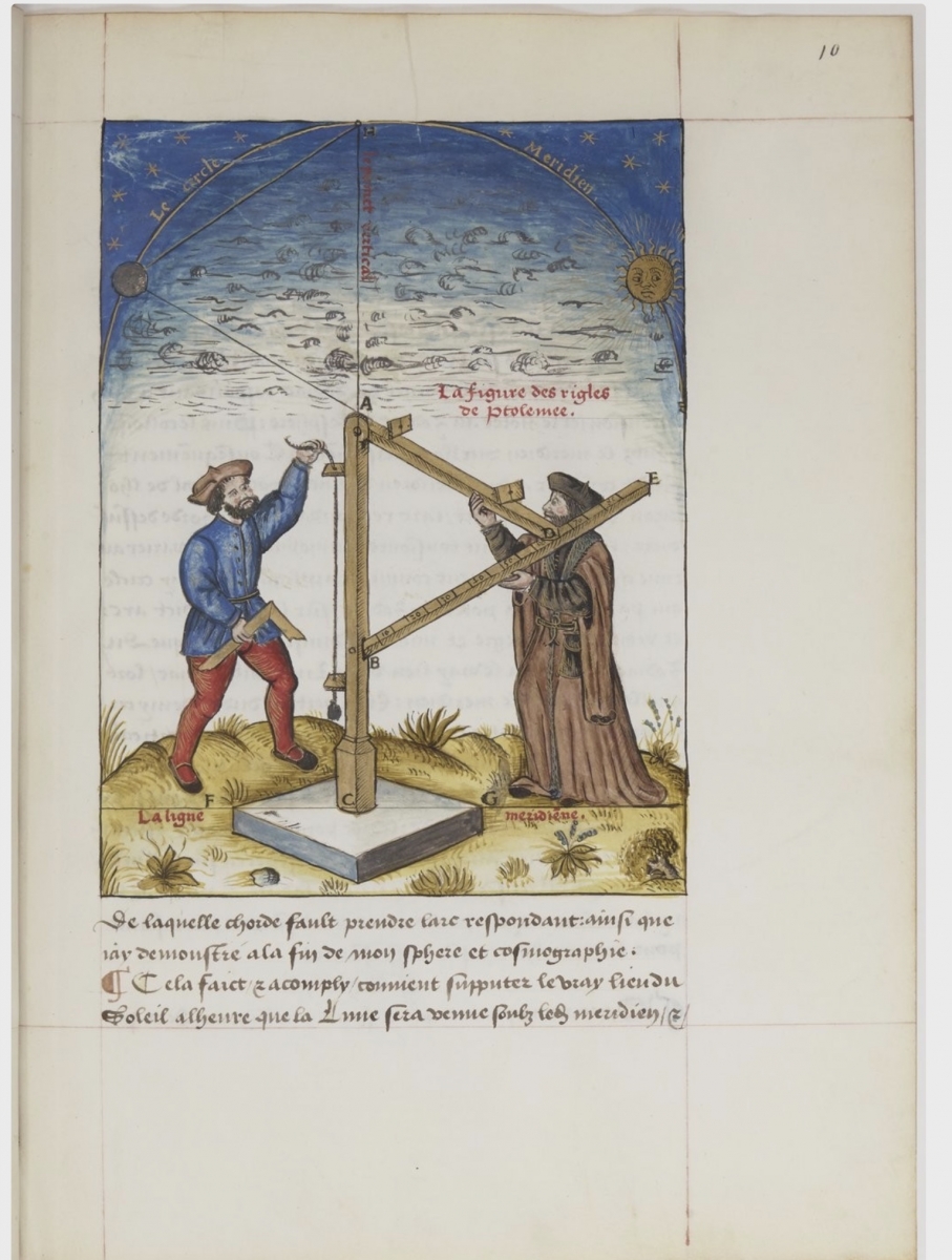 Folio 10 from Fine's 1543 manuscript on measuring lunar distances to compute longitude.