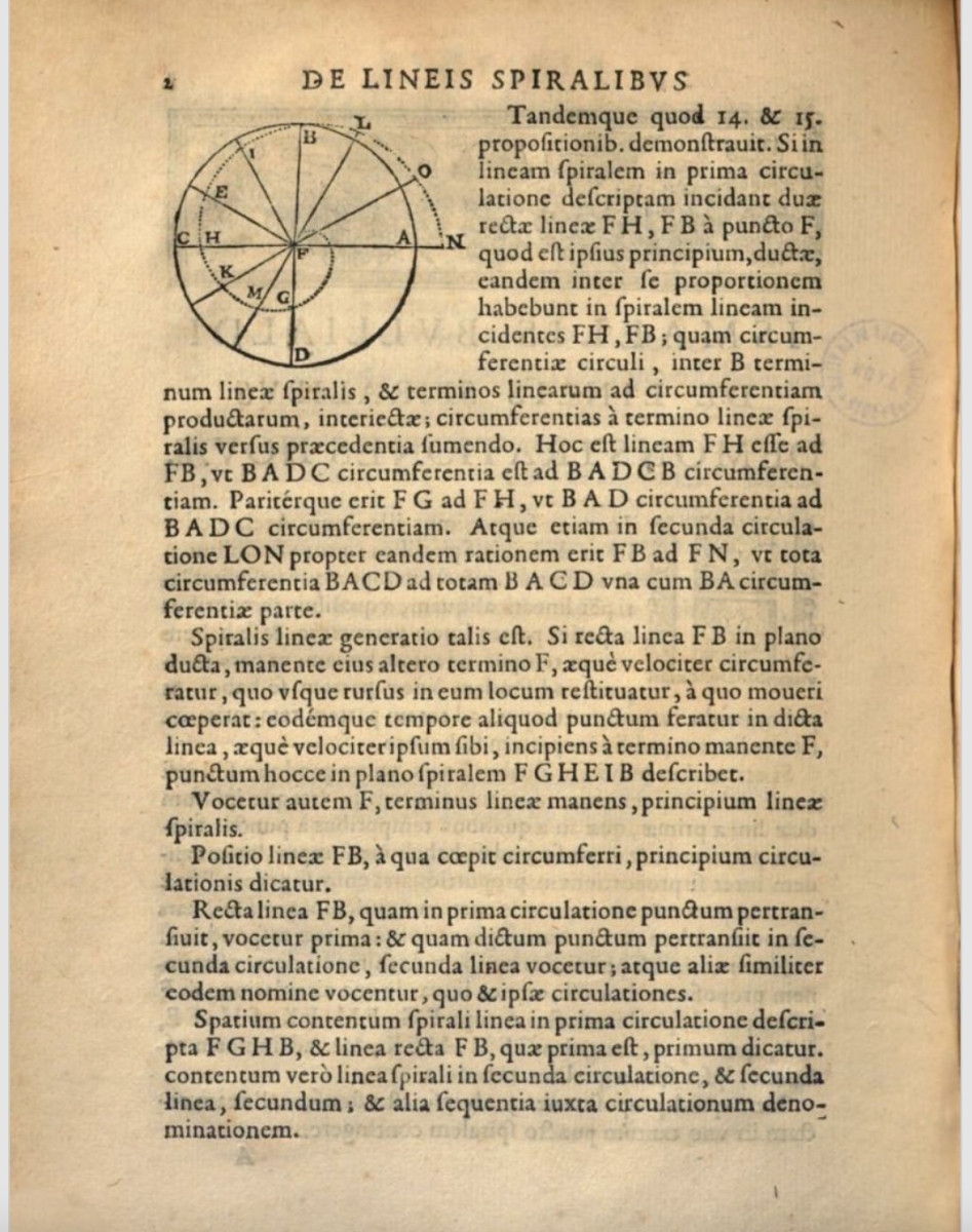 Page 2 from Ismael Boulliau's 1657 De lineis spiralibus.