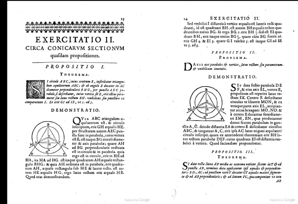 Pages 23-24 from Ismael Boulliau's 1647 Exercitationes geometricæ tres.