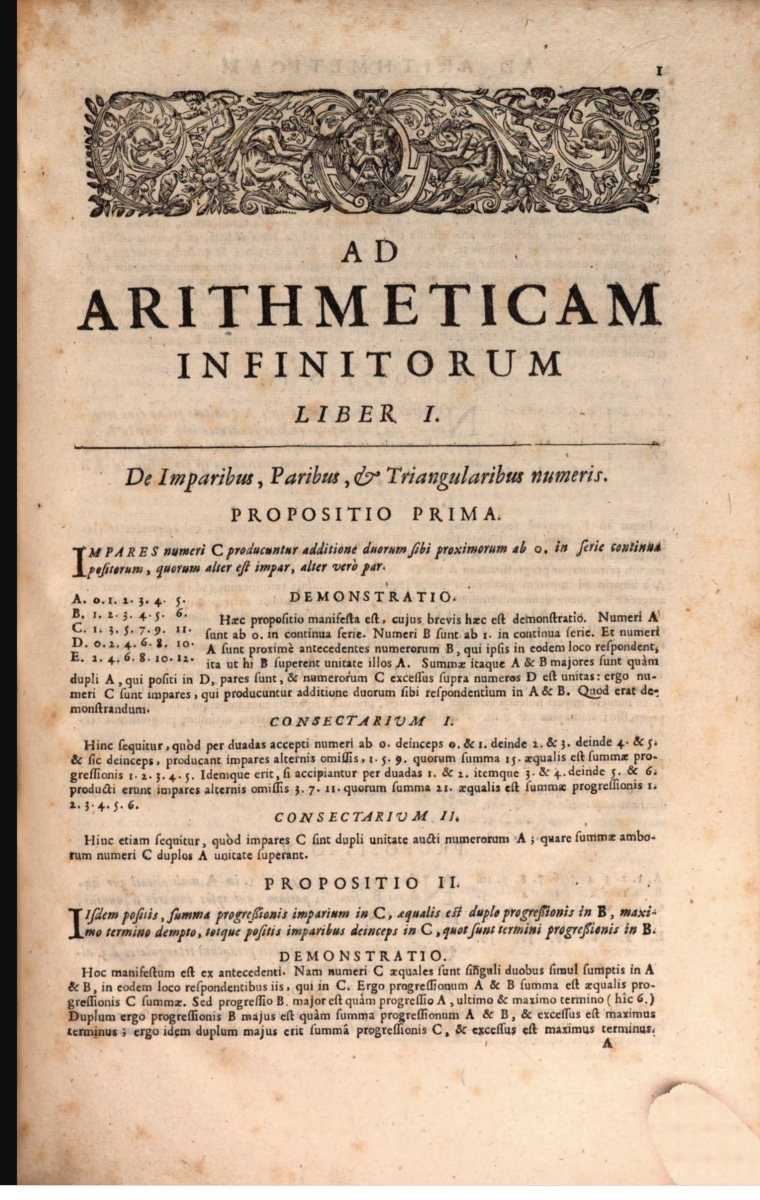 Page 1 from Ismael Boulliau's 1682 Opus novum ad arithmeticam infinitorum.