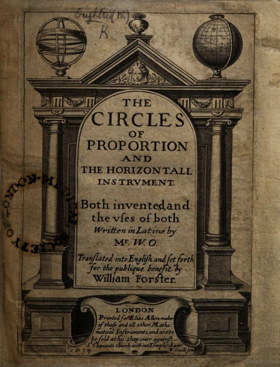 Title page for Oughtred's 1632 Circles of Proportion.