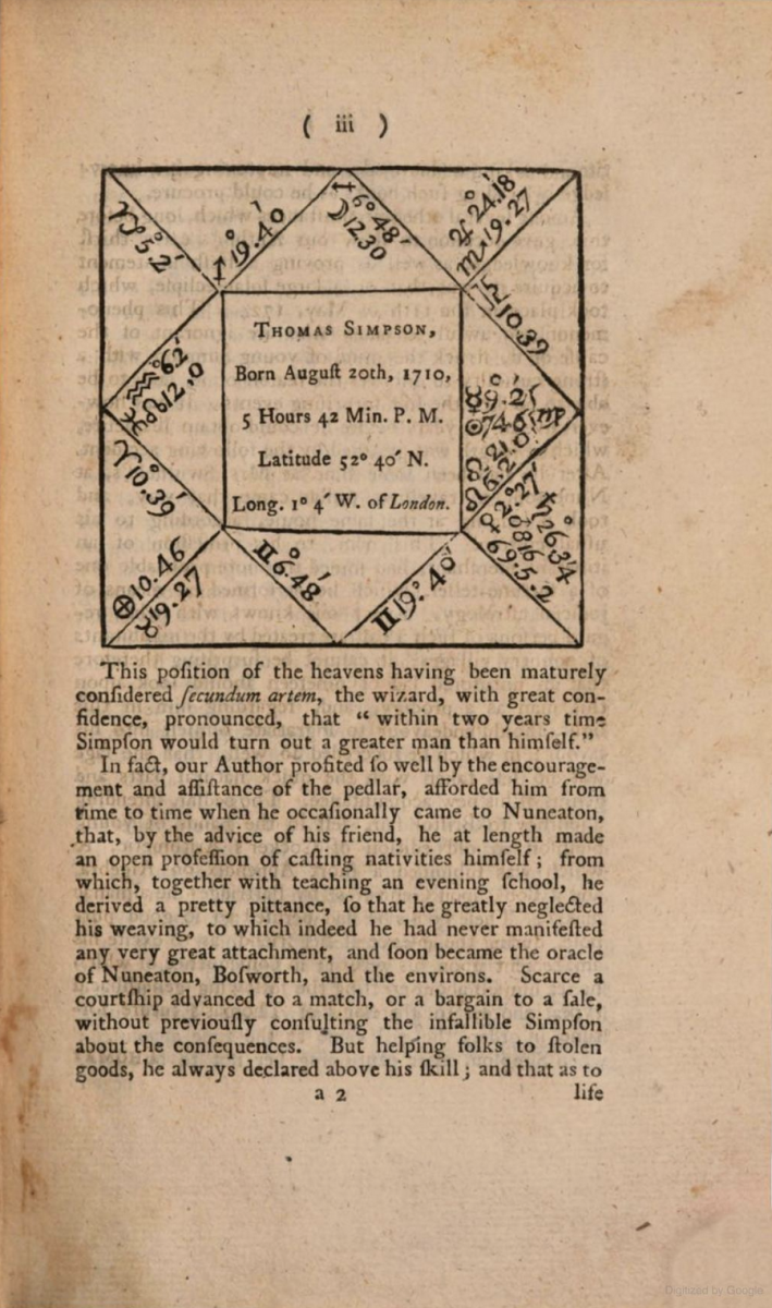 Page ii of Hutton's life of Thomas Simpson in Select Exercises for Young Proficients in the Mathematicks.