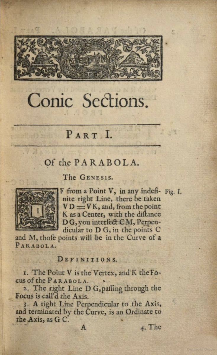 Page 1 from Robert Steell's 1723 A Treatise on Conic Sections.