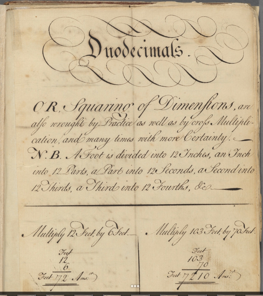 Sample page from notebook on duodecimals by Thaddeus Mason Harris.