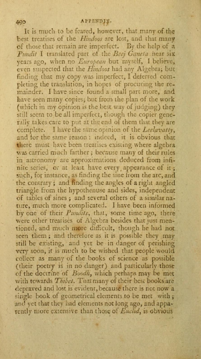 Fourth page of "A Proof that the Hindoos Had the Binomial Theorem."