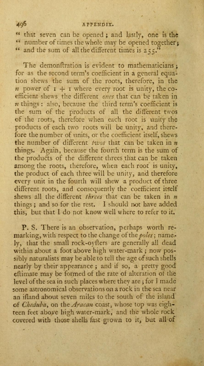 Tenth and final page of "A Proof that the Hindoos Had the Binomial Theorem."