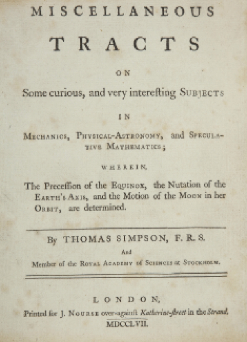 Title page of Thomas Simpson's 1757 Miscellaneous Tracts.