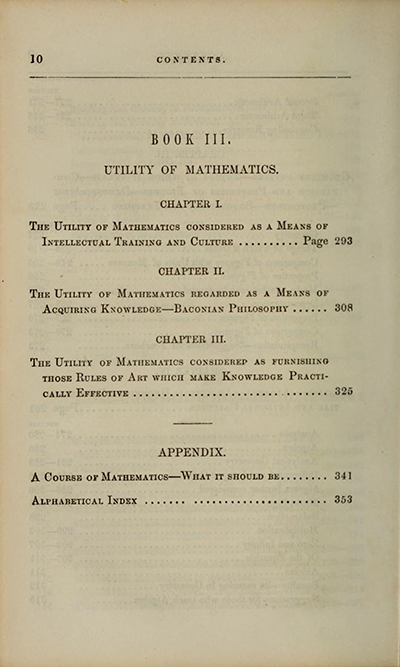 Table of Contents, Charles Davies, The Logic and Utility of Mathematics