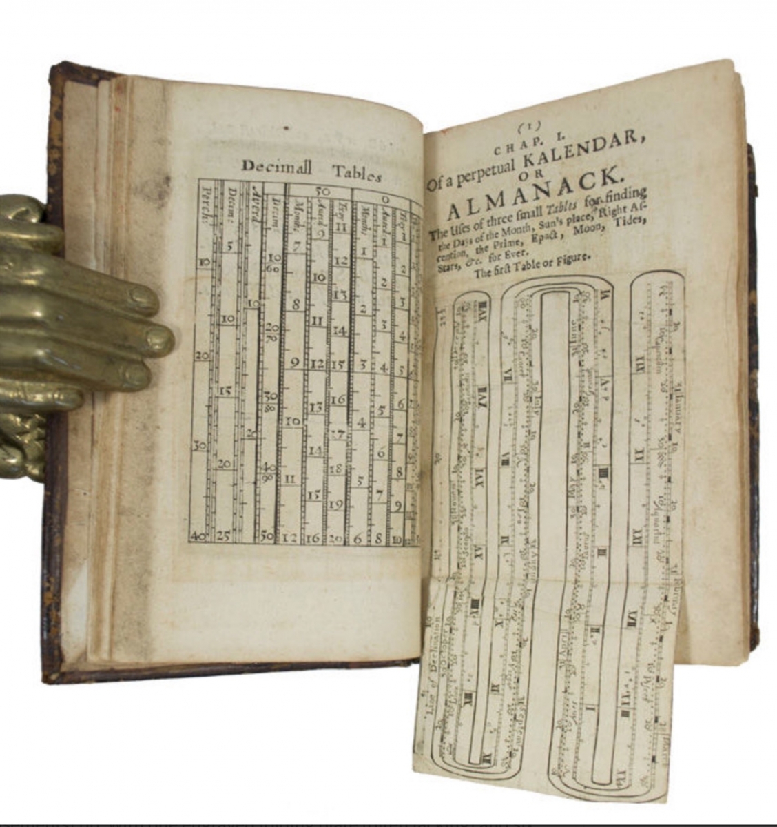 Perpetual calendar from 1681 second edition of Jonas Moore's Mathematical Compendium.