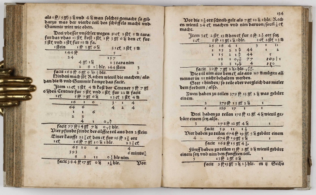 Folio 134 from Adam Riese's 1550 Rechenung nach der Lenge.