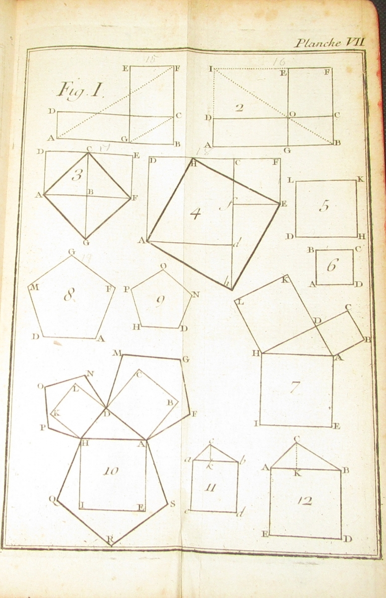 Plate 7 from 1753 printing of Alexis-Claude Clairaut’s Élémens de géométrie, owned by Bruce Burdick.