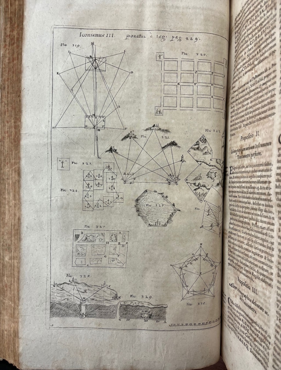 Diagrams related to military applications from Gaspar Schott's 1661 Cursus Mathematicus.