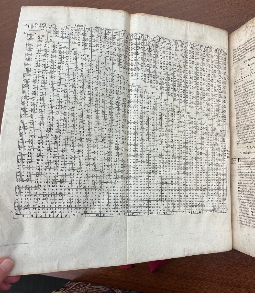 Fold-out multiplication table from Gaspar Schott's 1661 Cursus Mathematicus.