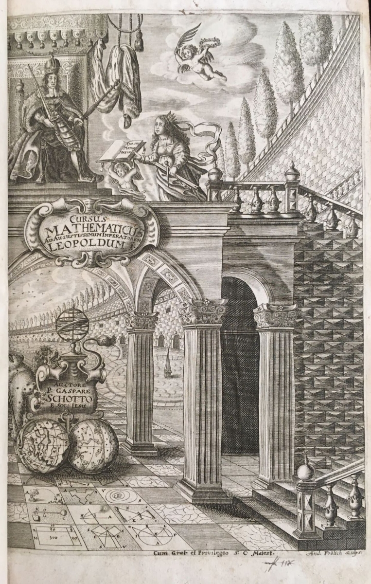 Frontispiece from Gaspar Schott's 1661 Cursus Mathematicus.