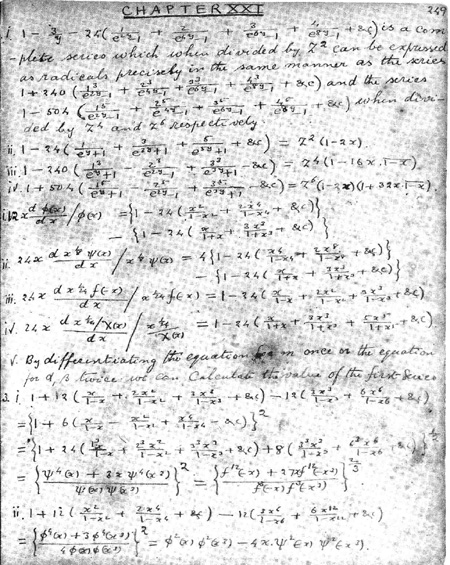 Page from Ramanujan's notebooks, showing some of his work on series.