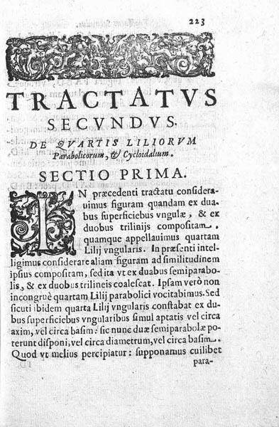 Beginning of Treatise 2 in Stefano degli Angeli's De superficie vngulae, et de quartis liliorum parabolicorum & cycloidalium tractatus duo geometrici.