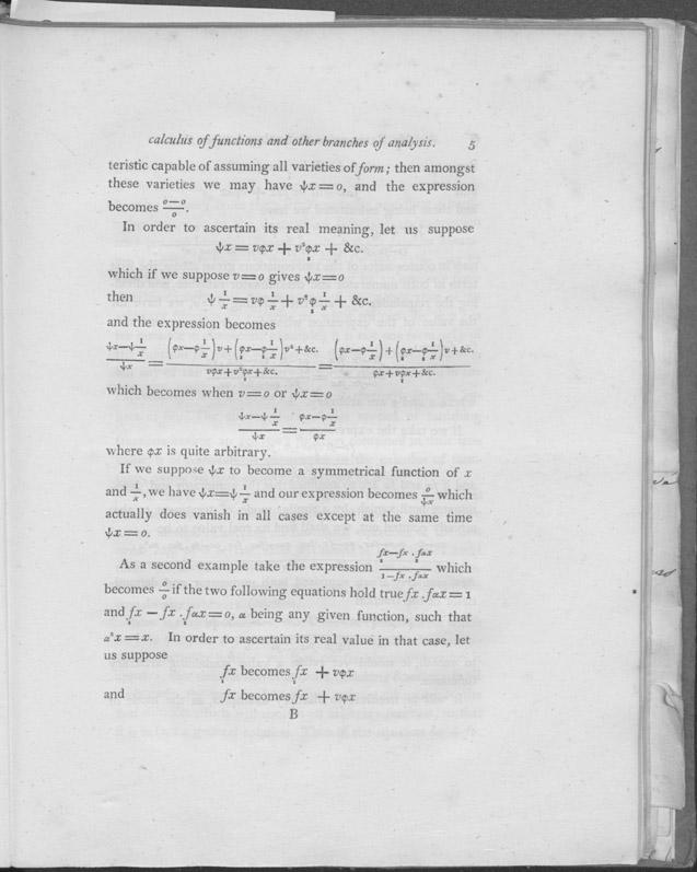 Page 5 from Babbage's article, “Observations on the analogy which subsists between the calculus of functions and the other branches of analysis.”