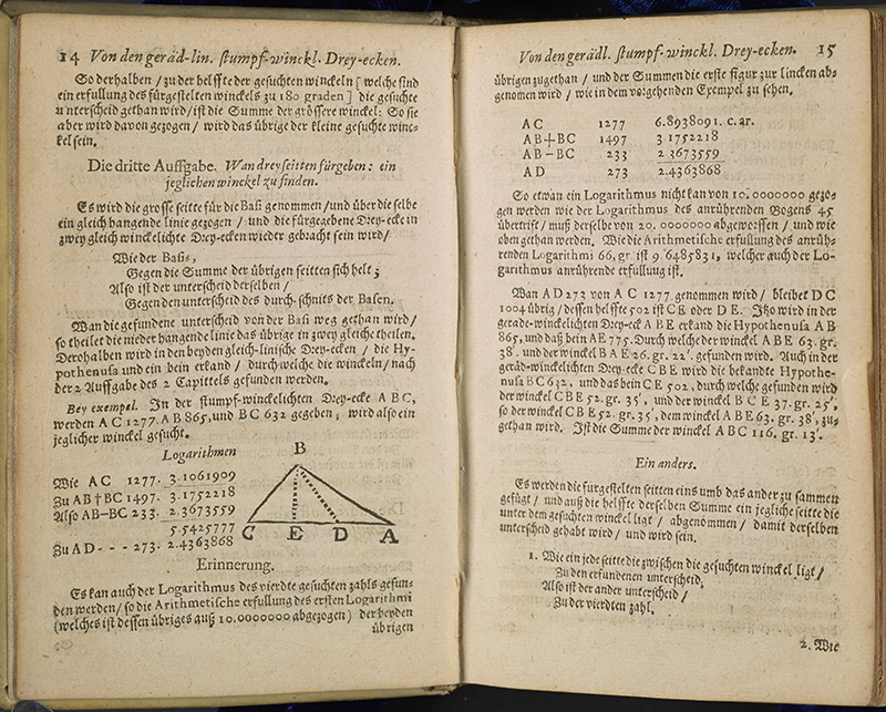 Pages 14 and 15 of Vlacq's trigonometric tables (in German).