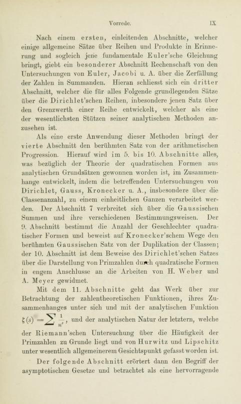 Fifth page of the preface to Die analytische Zahlentheorie by Paul Bachmann, 1894