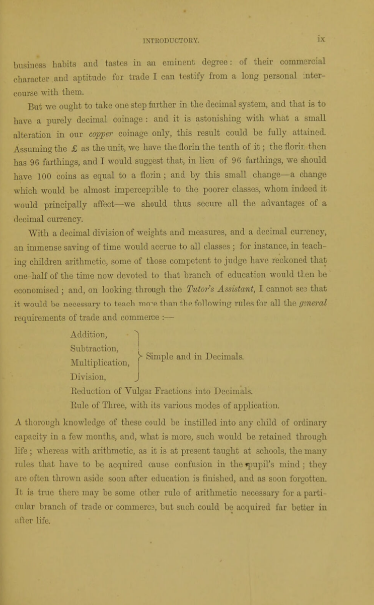 Page ix from Henry Rutter's 1866 The Metric System of Weights and Measures.